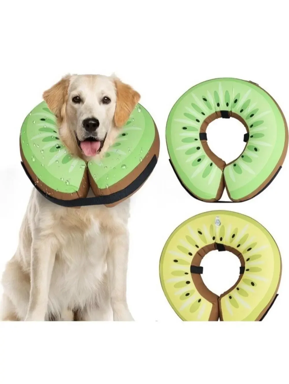 Inflatable Dog Cone Collar Alternative Post-Surgery Waterproof Kiwi Design